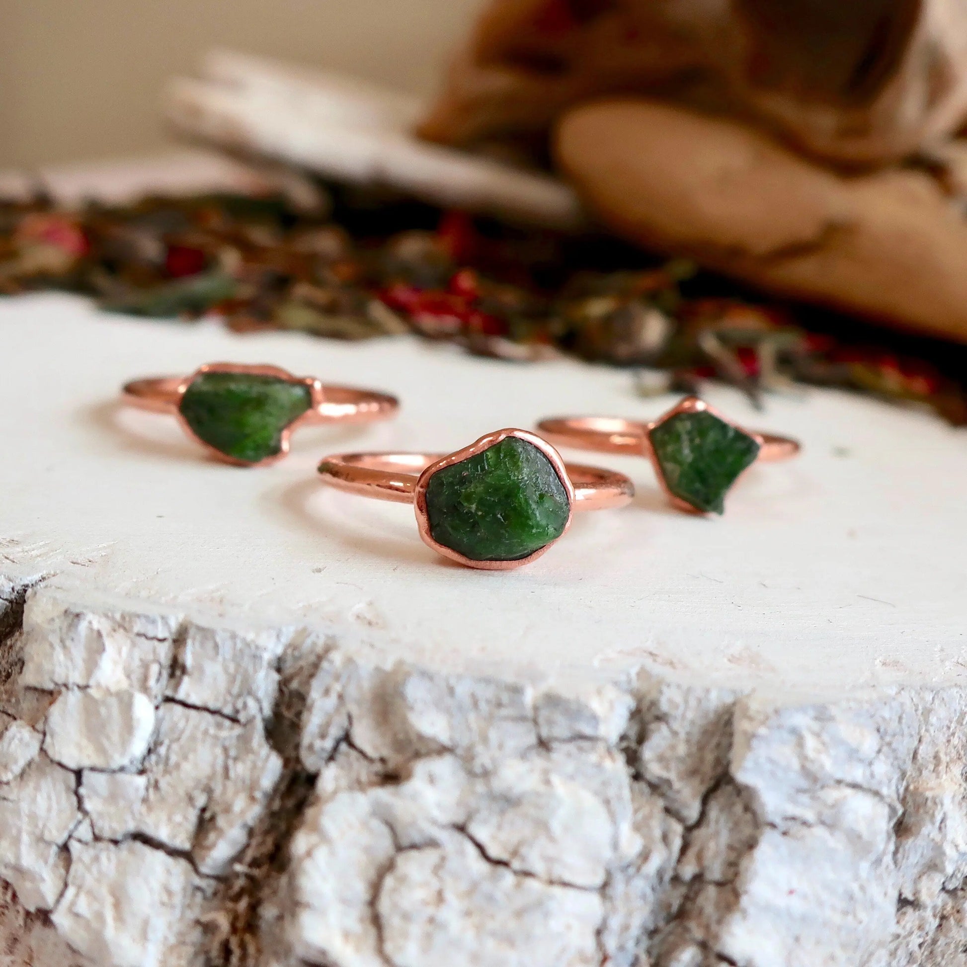 Raw Chrome Diopside Ring, Green Diopside Jewelry, Electroformed Chrome Diopside and Ring, Raw Spiritual Ring, Bohemian Jewelry Blackbird & Sage Jewelry