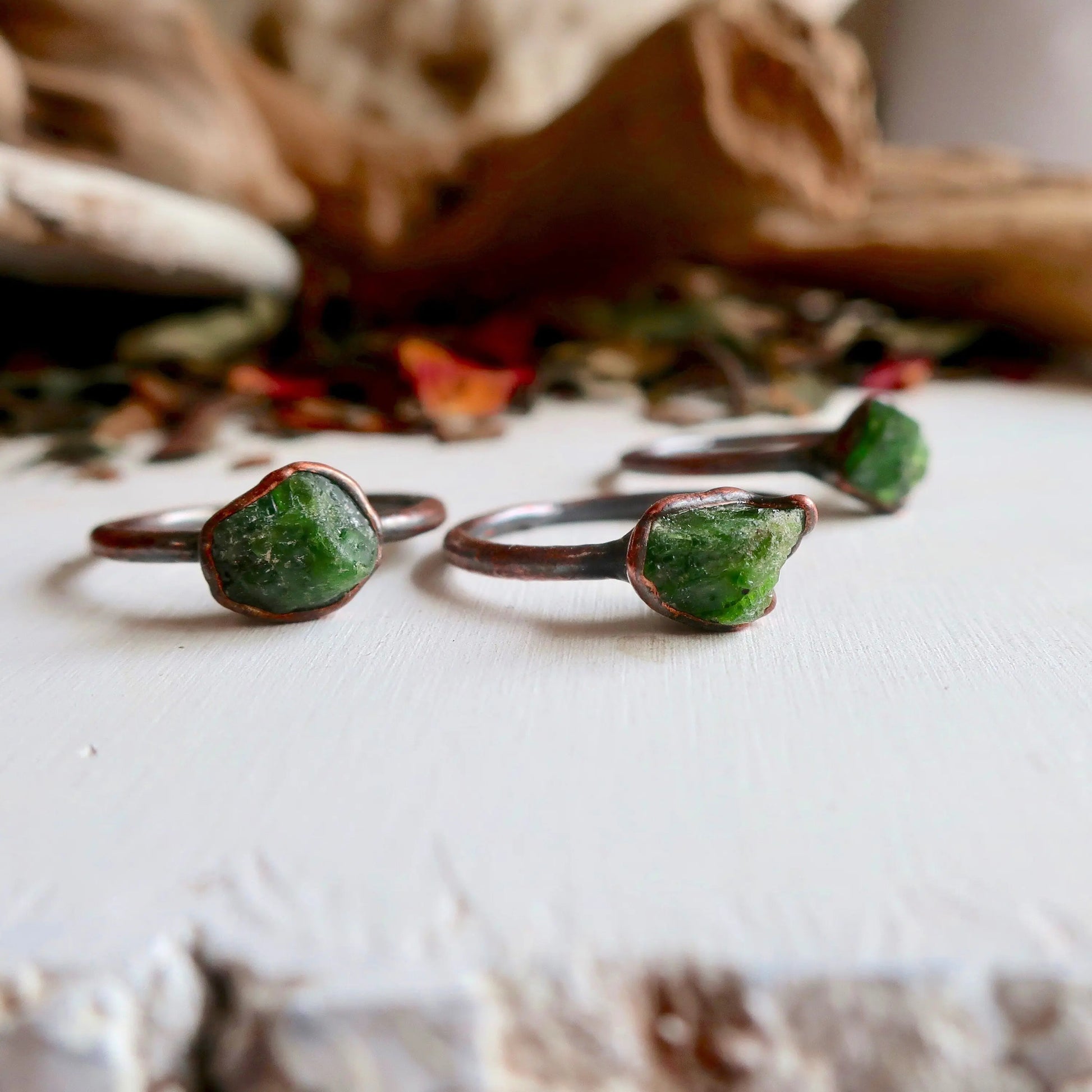 Raw Chrome Diopside Ring, Green Diopside Jewelry, Electroformed Chrome Diopside and Ring, Raw Spiritual Ring, Bohemian Jewelry Blackbird & Sage Jewelry