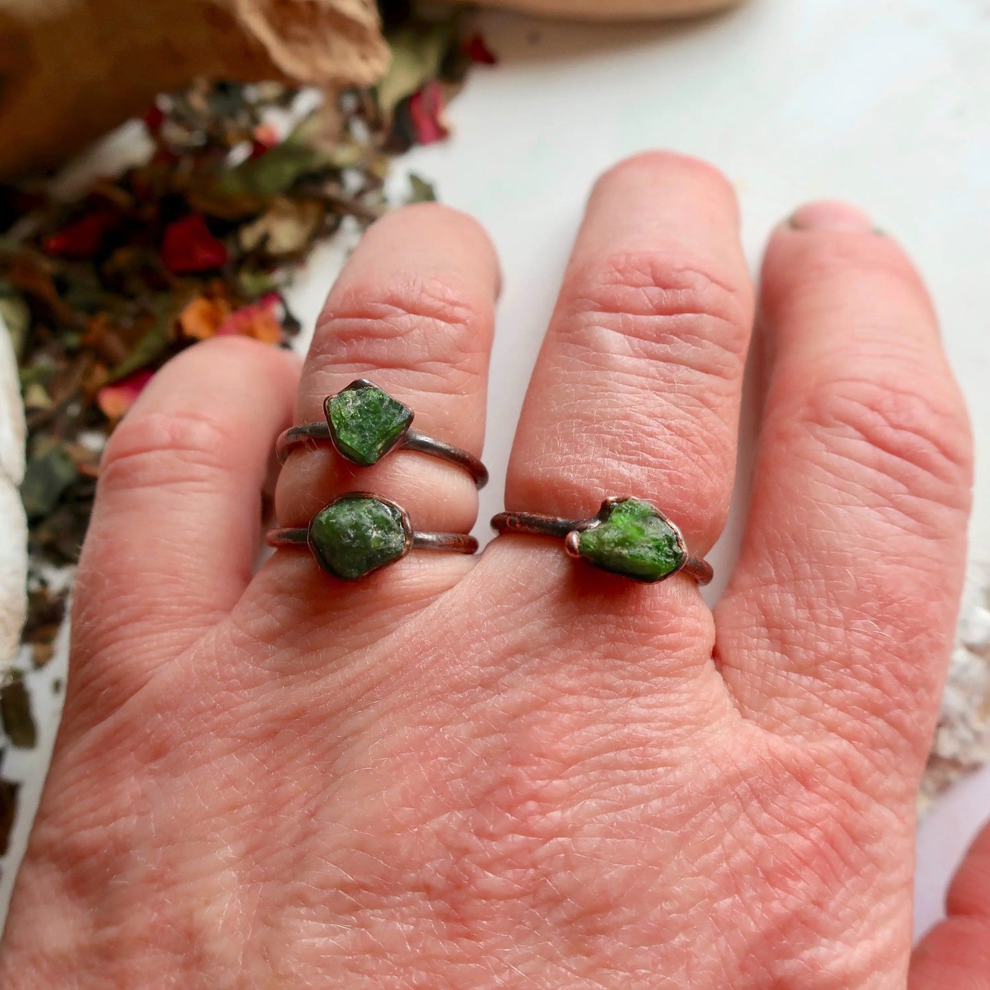 Raw Chrome Diopside Ring, Green Diopside Jewelry, Electroformed Chrome Diopside and Ring, Raw Spiritual Ring, Bohemian Jewelry Blackbird & Sage Jewelry