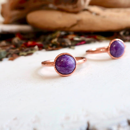 Charoite Ring Charoite Jewelry Electroformed Charoite Copper Band Purple Stone Jewelry  Bohemian Jewelry Electroformed Ring, Valentines Gift Blackbird & Sage Jewelry