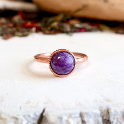 Charoite Ring Charoite Jewelry Electroformed Charoite Copper Band Purple Stone Jewelry  Bohemian Jewelry Electroformed Ring, Valentines Gift Blackbird & Sage Jewelry