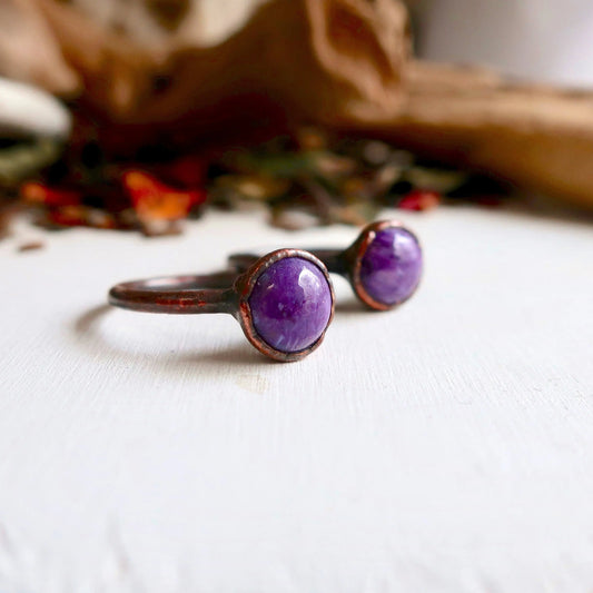 Charoite Ring Charoite Jewelry Electroformed Charoite Copper Band Purple Stone Jewelry  Bohemian Jewelry Electroformed Ring, Valentines Gift Blackbird & Sage Jewelry