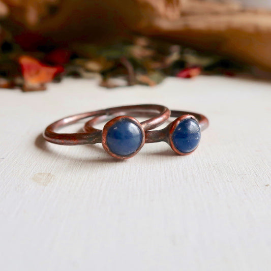 Blue Sapphire Ring Set in Electroformed Copper, Rustic Copper Jewelry, Sapphire Stacking Ring, September Birthstone Jewelry, Boho, Blackbird & Sage Jewelry