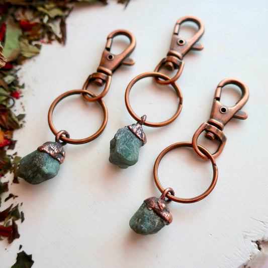 Raw Emerald Copper Keychain, Emerald Keychain, Raw Crystal Keychain, Raw Stone Accessory, Boho Accessory, Electroformed Jewelry Blackbird & Sage Jewelry