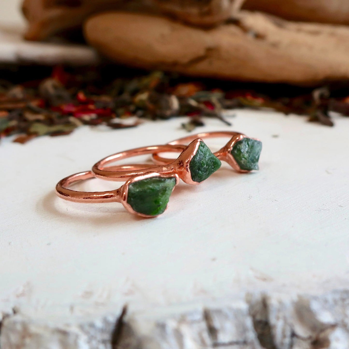 Raw Chrome Diopside Ring, Green Diopside Jewelry, Electroformed Chrome Diopside and Ring, Raw Spiritual Ring, Bohemian Jewelry Blackbird & Sage Jewelry