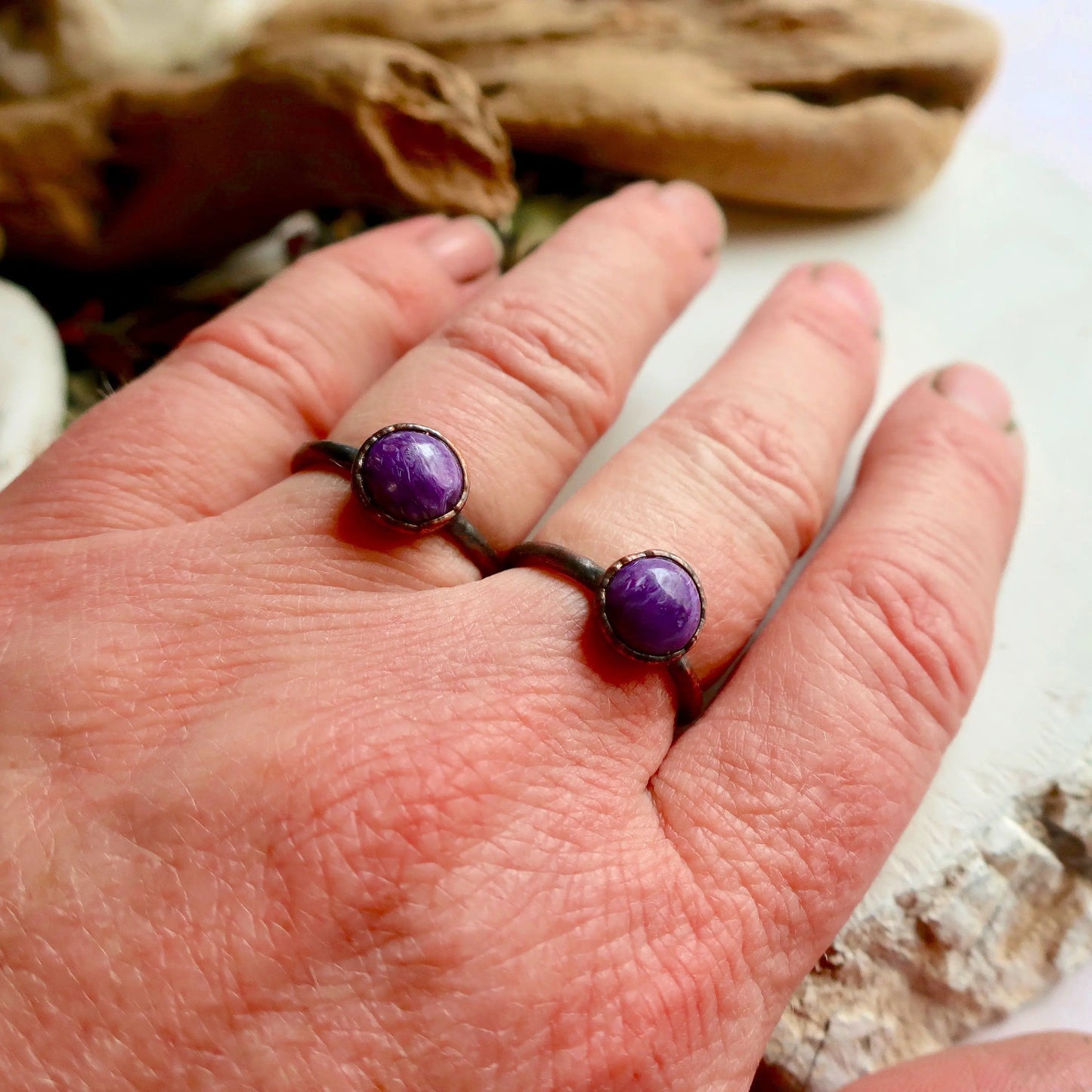 Charoite Ring Charoite Jewelry Electroformed Charoite Copper Band Purple Stone Jewelry  Bohemian Jewelry Electroformed Ring, Valentines Gift Blackbird & Sage Jewelry