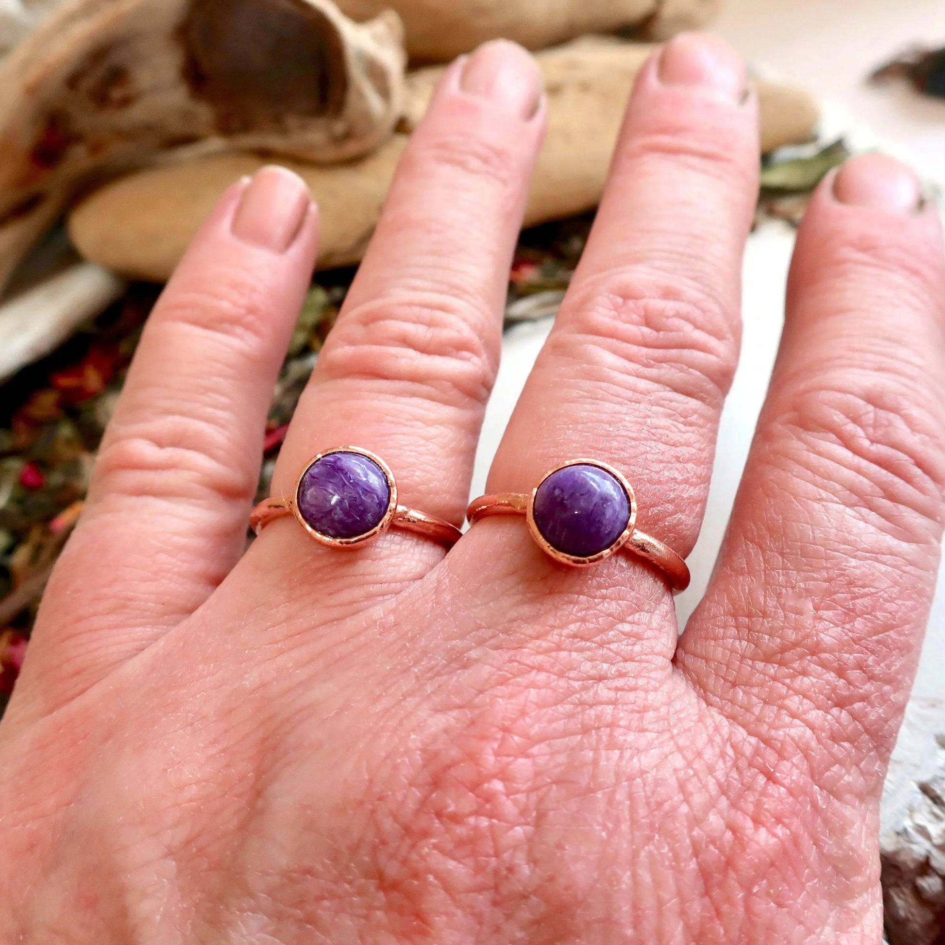 Charoite Ring Charoite Jewelry Electroformed Charoite Copper Band Purple Stone Jewelry  Bohemian Jewelry Electroformed Ring, Valentines Gift Blackbird & Sage Jewelry
