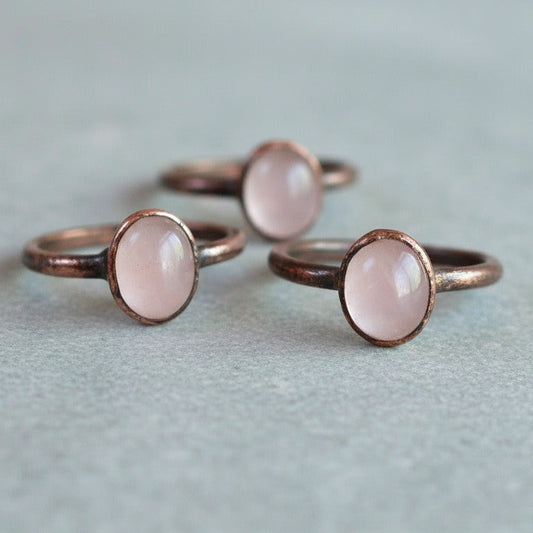Rose Quartz Ring, Copper Jewelry, Electroformed, Pink Stone, Oval Cab, Crystal Jewelry, Boho, Bohemian, Gypsy Style, Valentines Gift Blackbird & Sage Jewelry