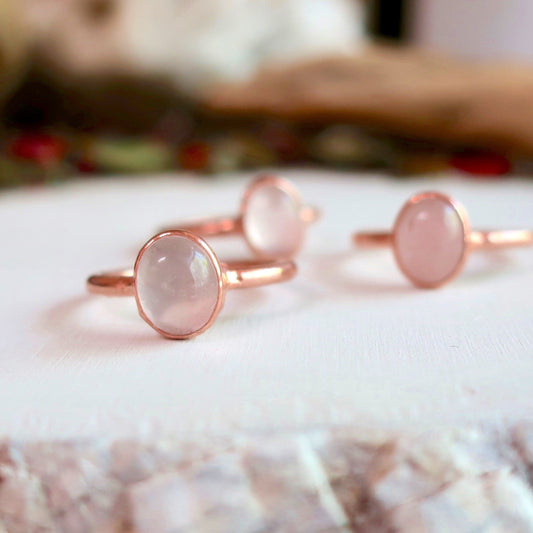 Rose Quartz Ring, Copper Jewelry, Electroformed, Pink Stone, Oval Cab, Crystal Jewelry, Boho, Bohemian, Gypsy Style, Valentines Gift Blackbird & Sage Jewelry