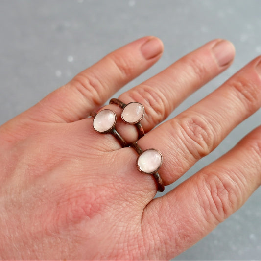Rose Quartz Ring, Copper Jewelry, Electroformed, Pink Stone, Oval Cab, Crystal Jewelry, Boho, Bohemian, Gypsy Style, Valentines Gift Blackbird & Sage Jewelry