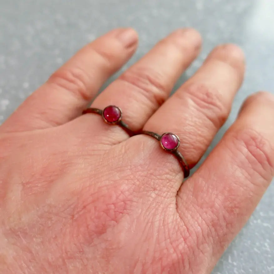 Ruby Crystal Ring — Handcrafted Copper Jewelry Talisman for Courage