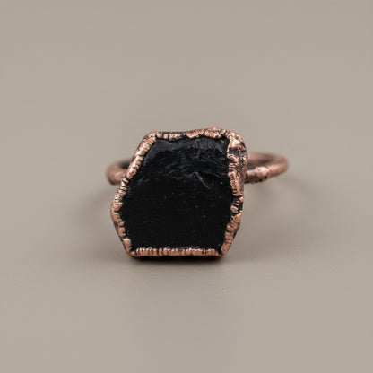 Raw Black Tourmaline Statement Ring, Rough Black Tourmaline, Large Black Tourmaline Ring, Electroformed Black Tourmaline Copper