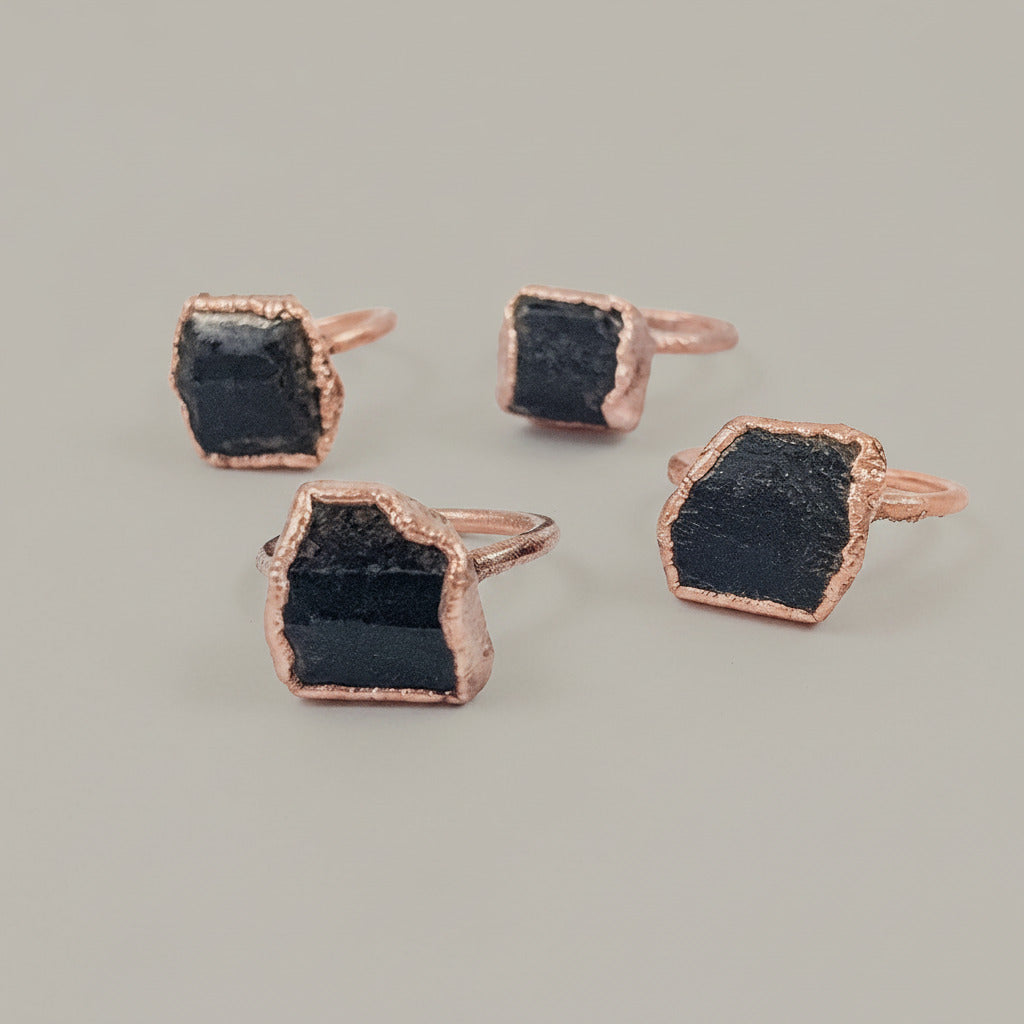 Raw Black Tourmaline Statement Ring, Rough Black Tourmaline, Large Black Tourmaline Ring, Electroformed Black Tourmaline Copper