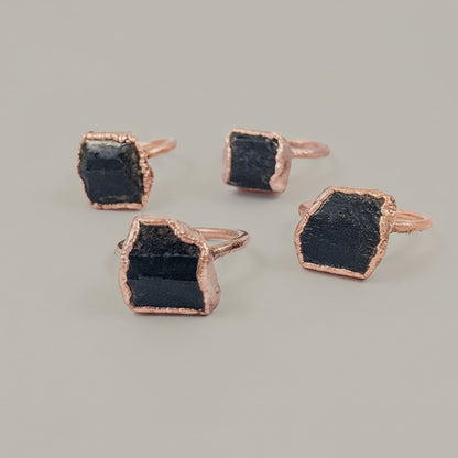 Raw Black Tourmaline Statement Ring, Rough Black Tourmaline, Large Black Tourmaline Ring, Electroformed Black Tourmaline Copper