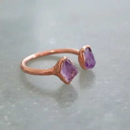 Raw Amethyst Open Ring: Electroformed Copper, February Birthstone