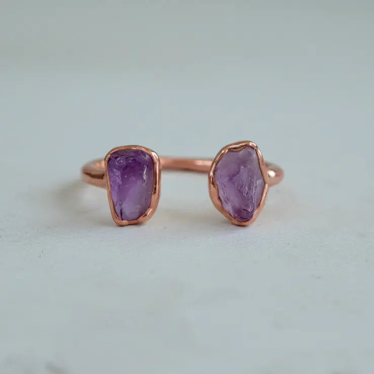 Raw Amethyst Open Ring: Electroformed Copper, February Birthstone