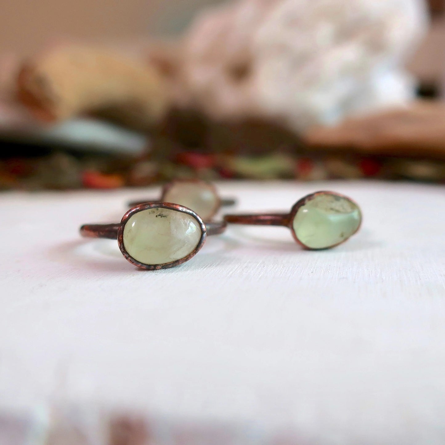 Tumbled Prehnite Copper Ring, Prehnite Jewelry, Green Stone Solitaire Ring, Electroformed Bohemian Jewelry, Valentines Gift Blackbird & Sage Jewelry