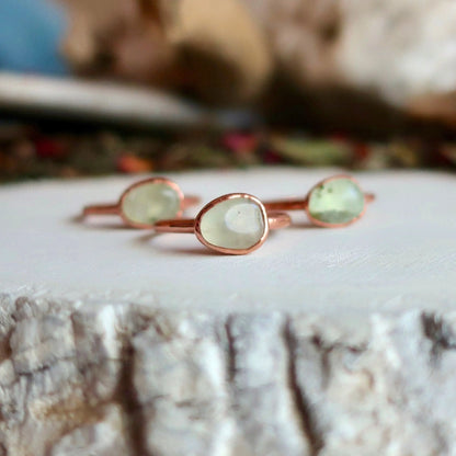 Tumbled Prehnite Copper Ring, Prehnite Jewelry, Green Stone Solitaire Ring, Electroformed Bohemian Jewelry, Valentines Gift Blackbird & Sage Jewelry