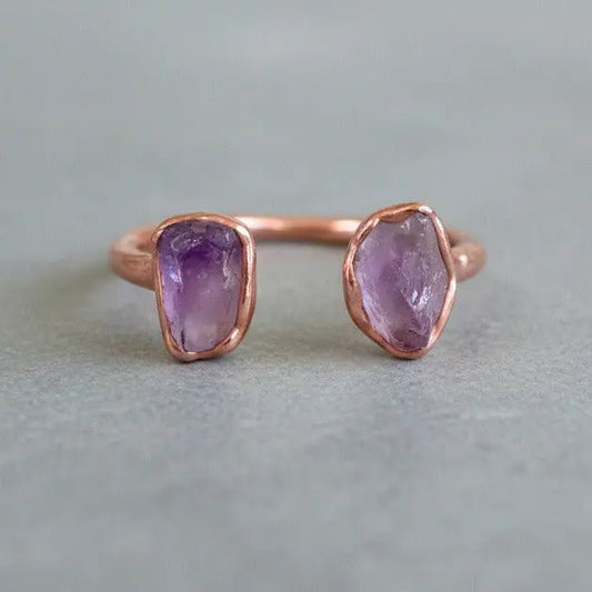 Raw Amethyst Open Ring: Electroformed Copper, February Birthstone