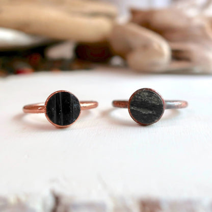Raw Black Tourmaline Ring, Rough Black Tourmaline Band, Black Tourmaline and Copper Jewelry Black Boho Ring, Bohemian Jewelry for Her Blackbird & Sage Jewelry