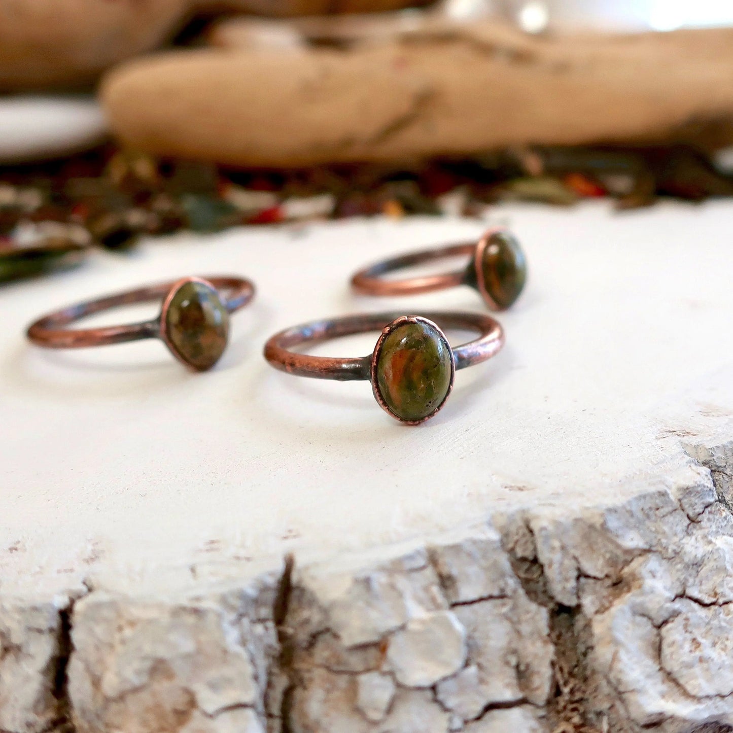 Unakite and Ring, Unakite Jewelry Green Stone Ring for Women Natural Ring for Women Jewelry  Bohemian Jewelry Electroformed Ring Blackbird & Sage Jewelry