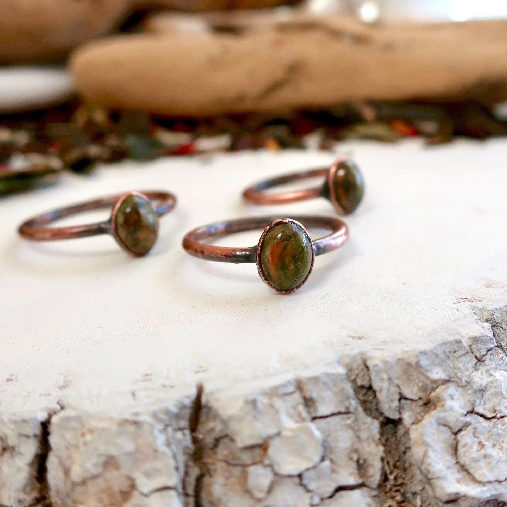 Unakite and Ring, Unakite Jewelry Green Stone Ring for Women Natural Ring for Women Jewelry  Bohemian Jewelry Electroformed Ring Blackbird & Sage Jewelry