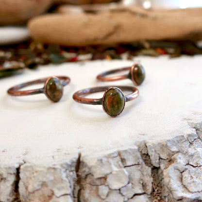Unakite and Ring, Unakite Jewelry Green Stone Ring for Women Natural Ring for Women Jewelry  Bohemian Jewelry Electroformed Ring Blackbird & Sage Jewelry