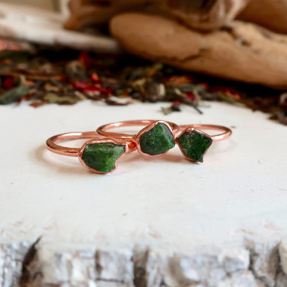 Raw Chrome Diopside Ring, Green Diopside Jewelry, Electroformed Chrome Diopside and Ring, Raw Spiritual Ring, Bohemian Jewelry Blackbird & Sage Jewelry