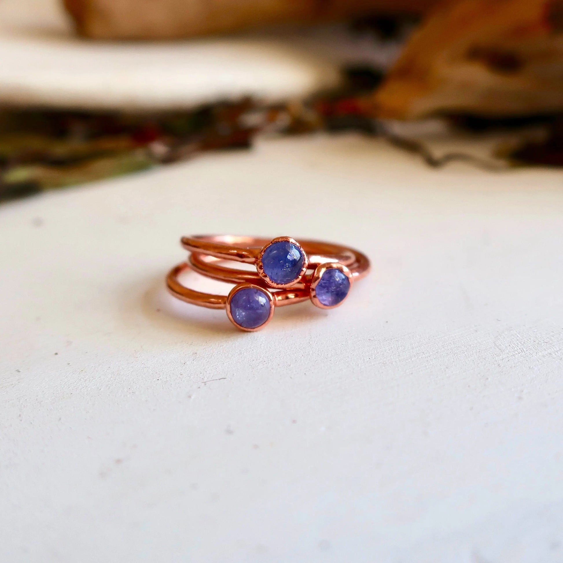 Dainty Tanzanite Stacking Ring, Tanzanite Copper Ring, Minimalist Stone Ring, December Birthday, Electroformed Crystal Ring, Valentines Gift Blackbird & Sage Jewelry