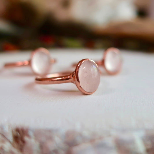 Rose Quartz Ring, Copper Jewelry, Electroformed, Pink Stone, Oval Cab, Crystal Jewelry, Boho, Bohemian, Gypsy Style, Valentines Gift Blackbird & Sage Jewelry