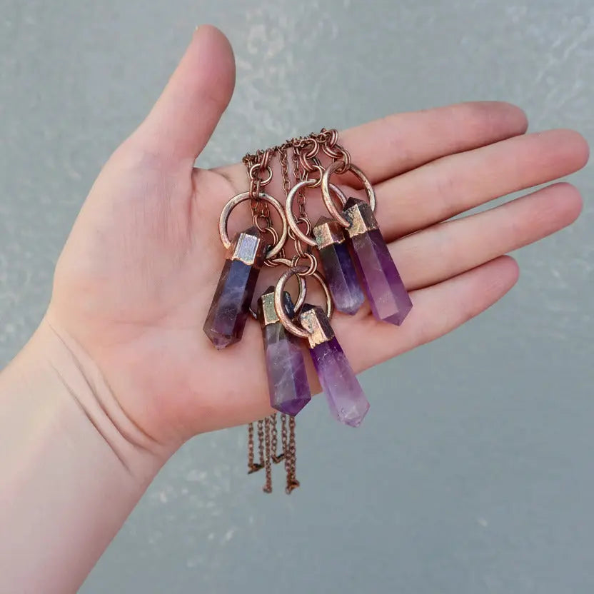 Amethyst Point Copper Necklace 18 inch Chain, Electroformed Copper Jewelry