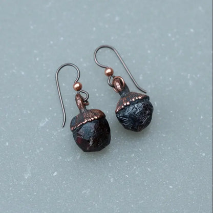 Raw Garnet Copper Earrings | Dodecahedral Spessartine Garnet | Dangle Earrings | Boho Drop Earrings | Electroformed Copper | Stone Earrings