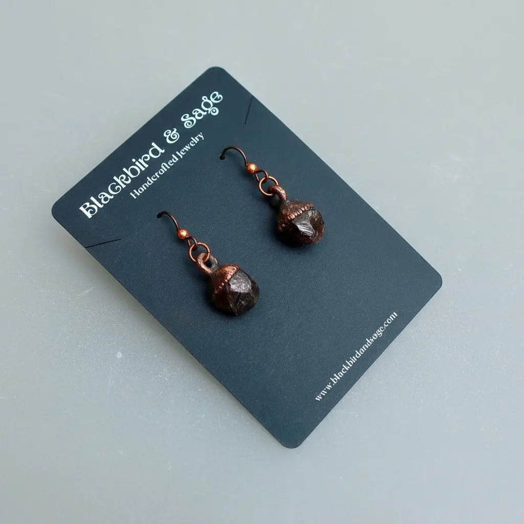 Raw Garnet Copper Earrings | Dodecahedral Spessartine Garnet | Dangle Earrings | Boho Drop Earrings | Electroformed Copper | Stone Earrings