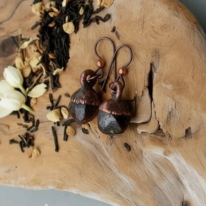 Raw Garnet Copper Earrings | Dodecahedral Spessartine Garnet | Dangle Earrings | Boho Drop Earrings | Electroformed Copper | Stone Earrings
