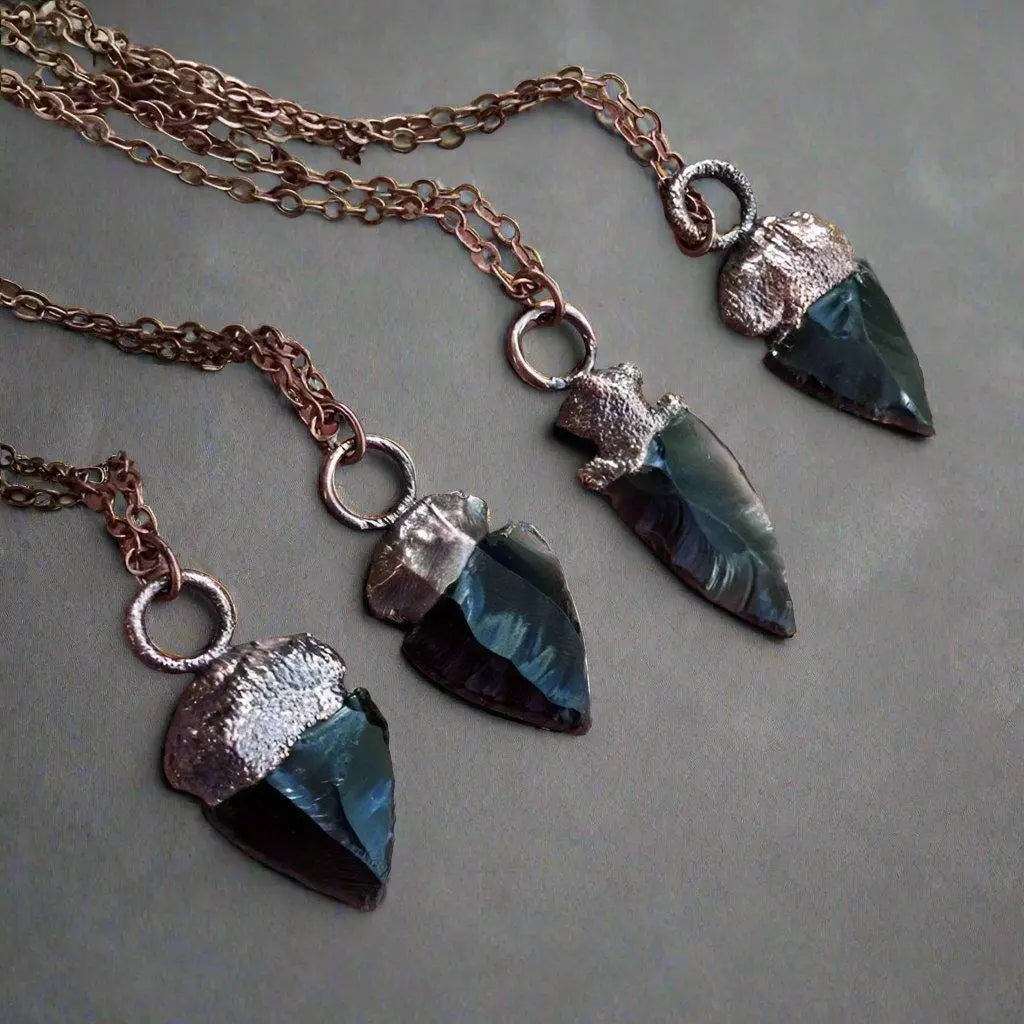 Obsidian Arrowhead Necklace Copper | Grounding Healing Crystal Jewelry for Balance & Protection Blackbird & Sage Jewelry