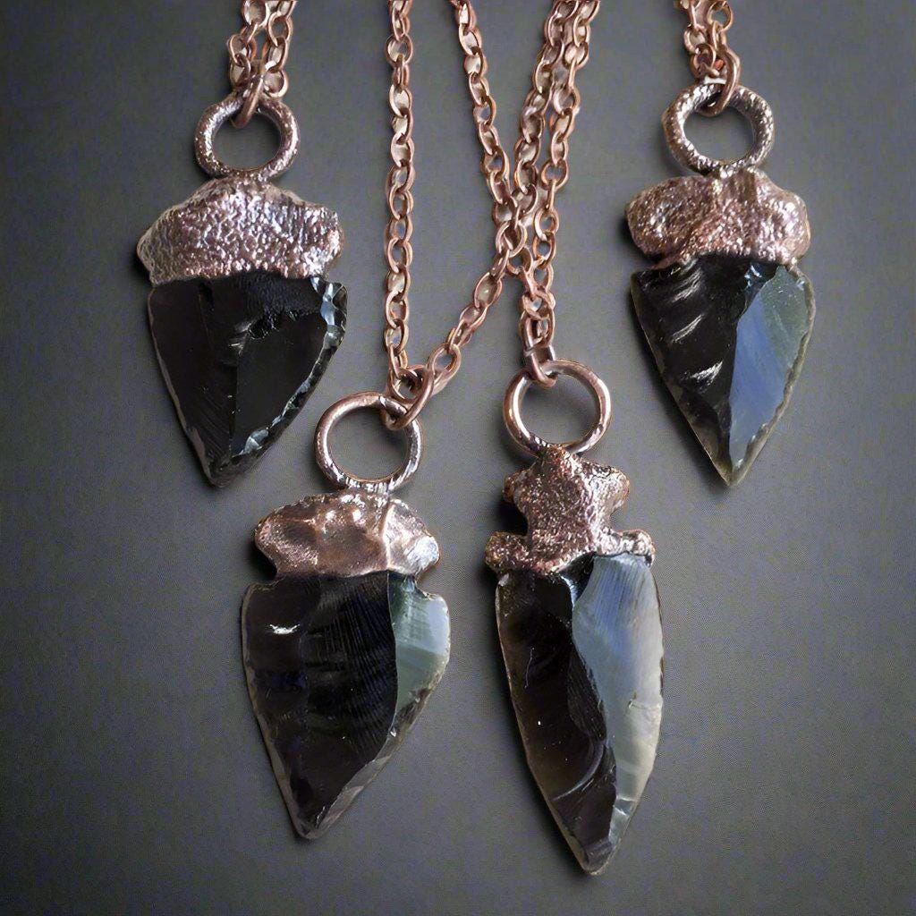 Obsidian Arrowhead Necklace Copper | Grounding Healing Crystal Jewelry for Balance & Protection Blackbird & Sage Jewelry