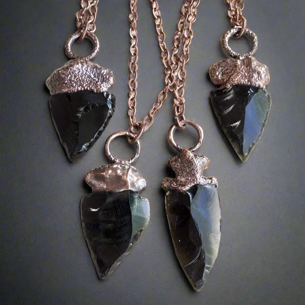 Obsidian Arrowhead Necklace Copper | Grounding Healing Crystal Jewelry for Balance & Protection Blackbird & Sage Jewelry