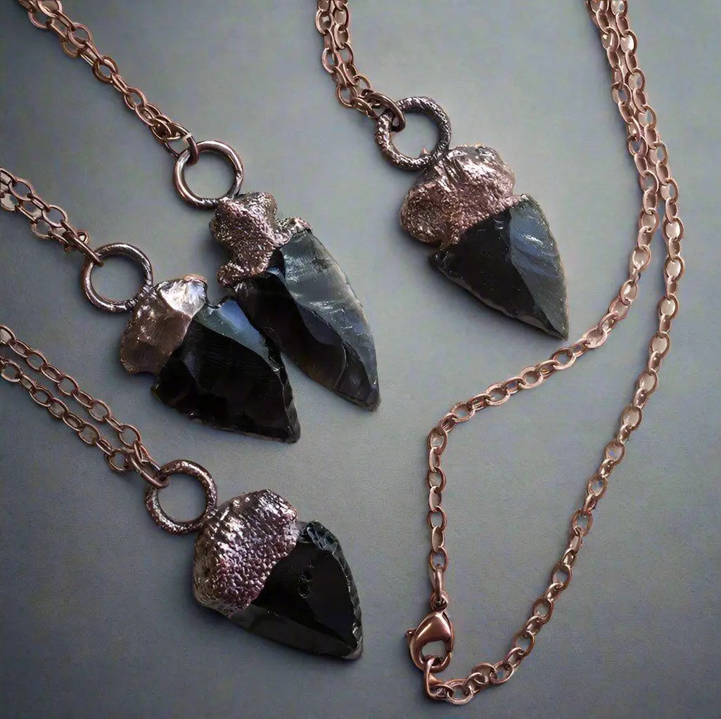 Obsidian Arrowhead Necklace Copper | Grounding Healing Crystal Jewelry for Balance & Protection Blackbird & Sage Jewelry