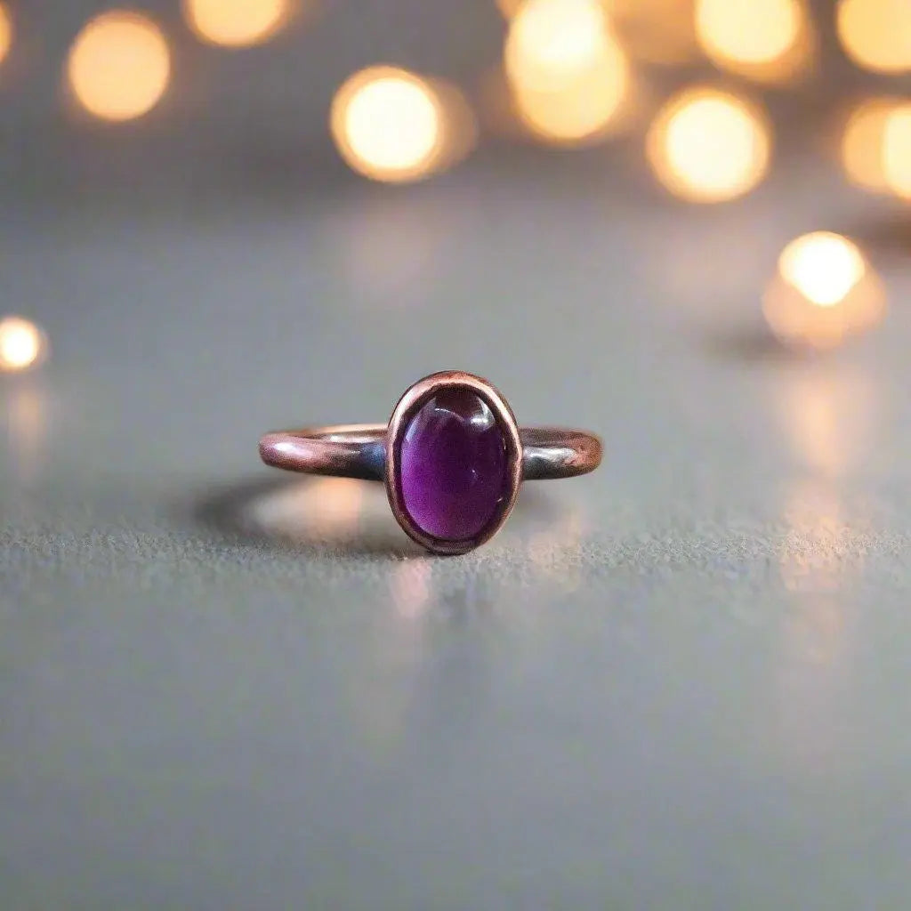 Amethyst Solitaire Ring In Electroformed Copper | Size 4.25, 6 | Electroformed Copper Jewelry, February Birthstone, Copper Ring, Boho Gift Blackbird & Sage Jewelry