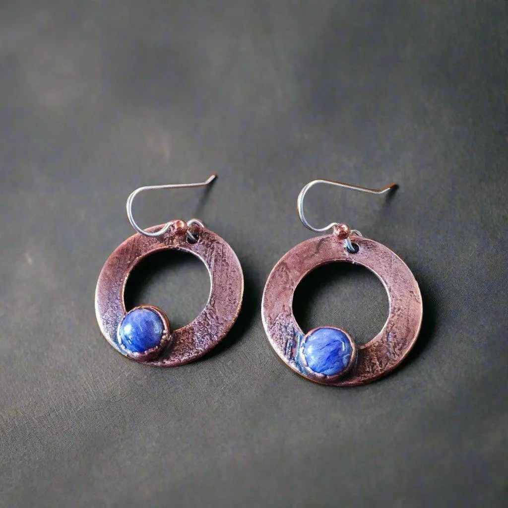 Purple Chariote Small Hoop Drop Earrings in Copper | Electroformed Crystal Earrings, Talisman Copper Jewelry, Electroformed Jewelry Blackbird & Sage Jewelry