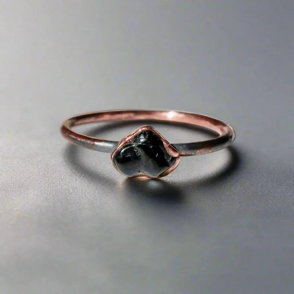 Dainty Black Tourmaline Stacking Ring | Electroformed Copper Boho Jewelry | Witchy Crystal Ring | Handmade Black Stone Minimalist Jewelry Blackbird & Sage Jewelry