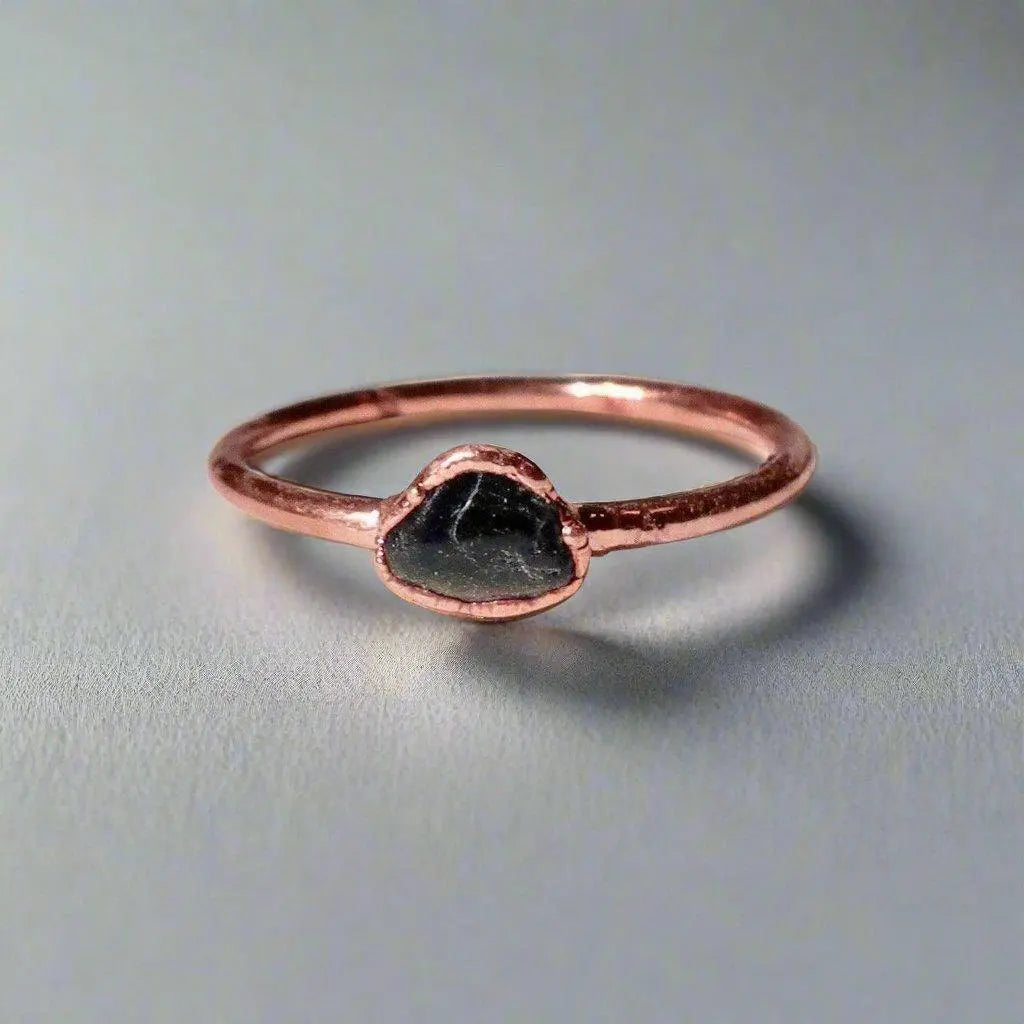 Dainty Black Tourmaline Stacking Ring | Electroformed Copper Boho Jewelry | Witchy Crystal Ring | Handmade Black Stone Minimalist Jewelry Blackbird & Sage Jewelry