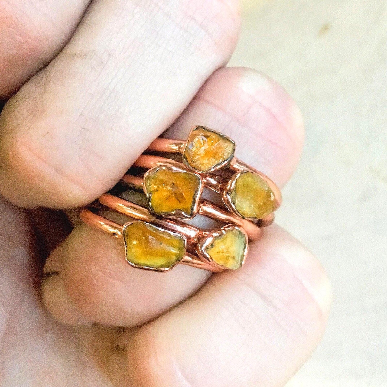 Amber Ring – Dainty Raw Amber Electroformed Boho Stackable Rustic Jewelry Gift Blackbird & Sage Jewelry