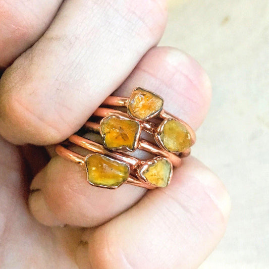 Amber Ring – Dainty Raw Amber Electroformed Boho Stackable Rustic Jewelry Gift Blackbird & Sage Jewelry