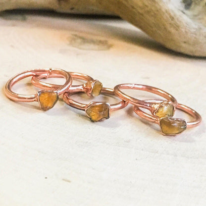 Amber Ring – Dainty Raw Amber Electroformed Boho Stackable Rustic Jewelry Gift Blackbird & Sage Jewelry