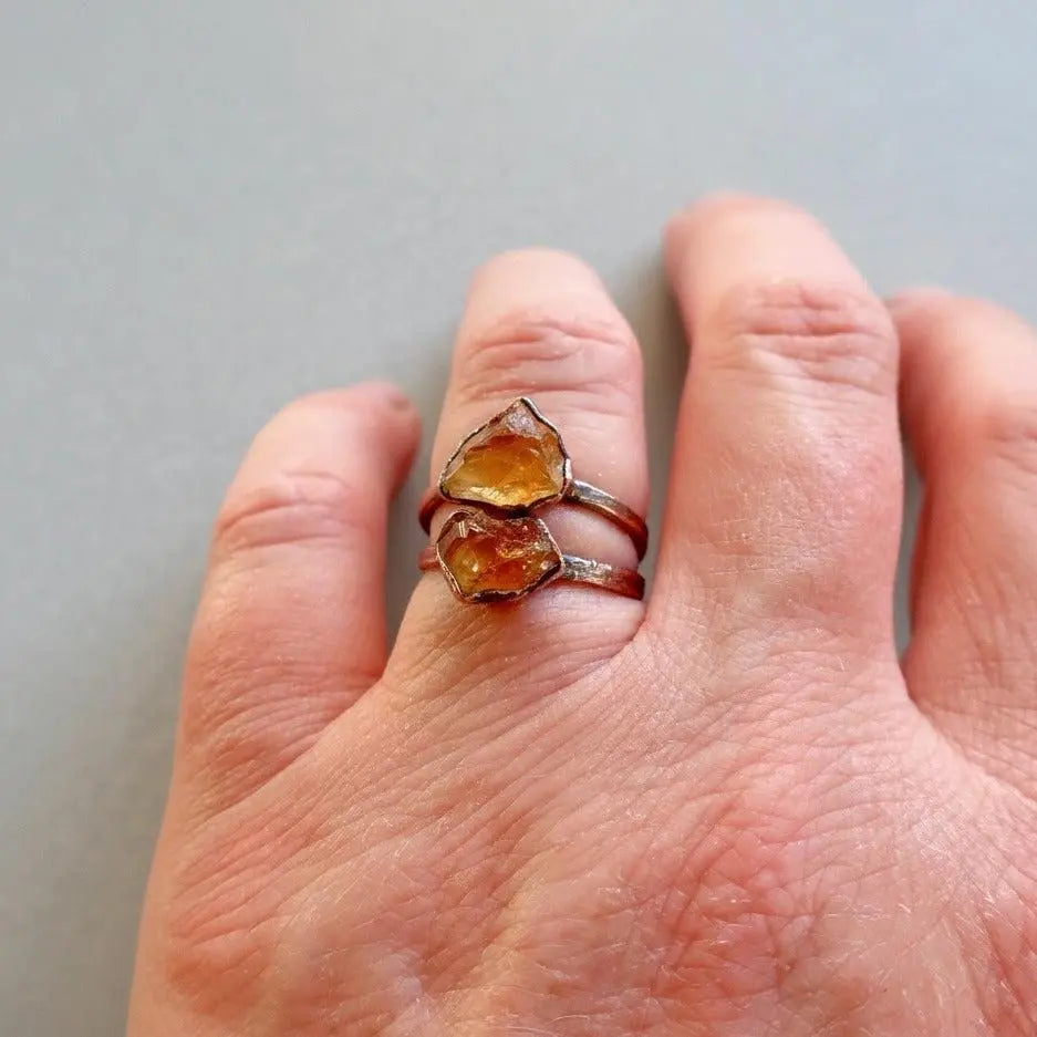 Raw Citrine Ring November Raw Birthstone Jewelry Electroformed Citrine and Ring Jewelry Gift for Her Bohemian Jewelry, Valentines Gift