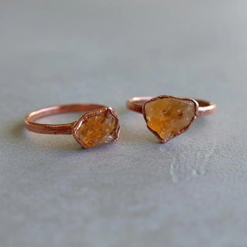Raw Citrine Ring, November Birthstone Jewelry, Electroformed Copper Band, Jewelry Gift for Her