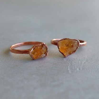 Raw Citrine Ring, November Birthstone Jewelry, Electroformed Copper Band, Jewelry Gift for Her