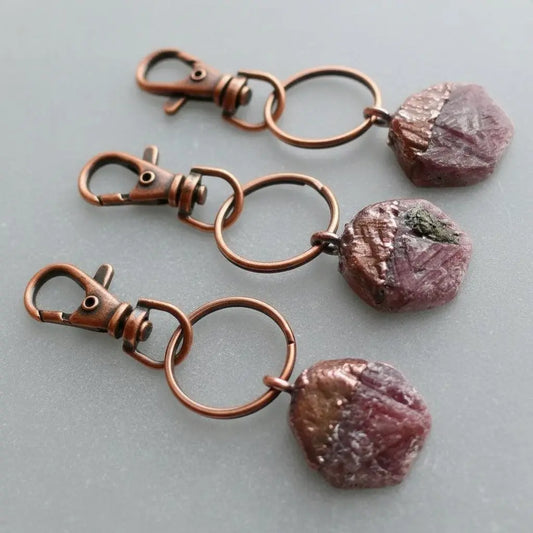 Handmade Raw Ruby Crystal Keychain with Copper Clasp Charm - Blackbird & Sage Jewelry