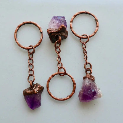 Raw Amethyst Crystal Copper Keychain for Healing Energy - Blackbird & Sage Jewelry